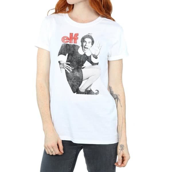 Elf Womens/Ladies Mono Distressed Poster Cotton Boyfriend T-Shirt
