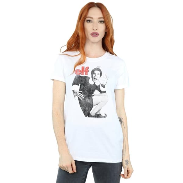 Elf Womens/Ladies Mono Distressed Poster Cotton Boyfriend T-Shirt