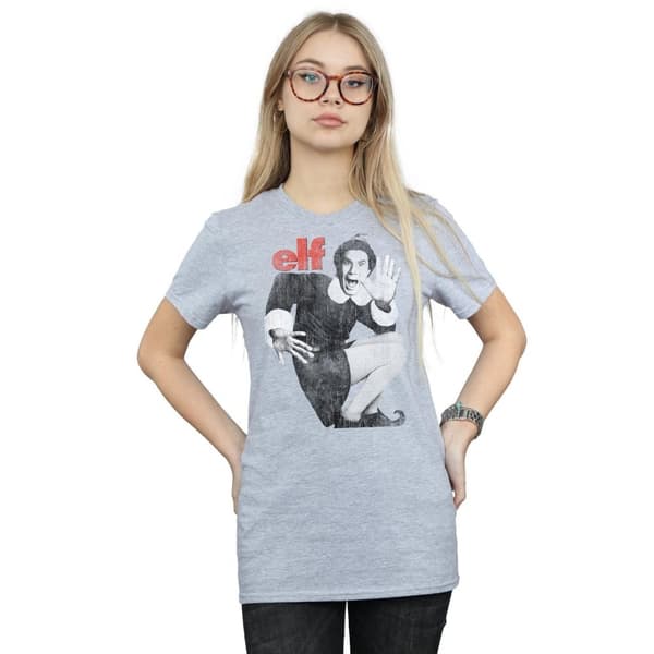 Elf Womens/Ladies Mono Distressed Poster Cotton Boyfriend T-Shirt