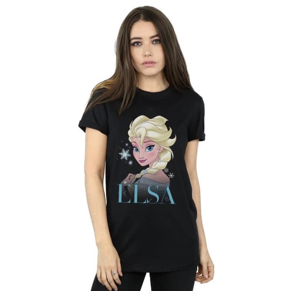 Disney Dam / Dam Frozen Elsa Snöflinga Porträtt Bomull Boyfriend T-shirt