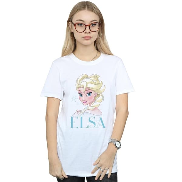 Disney Dam / Dam Frozen Elsa Snöflinga Porträtt Bomull Boyfriend T-shirt