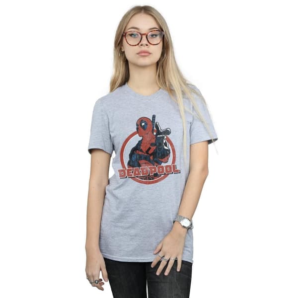 Marvel Dam/Tjej Deadpool Gun Finger Bomull Boyfriend T-shirt