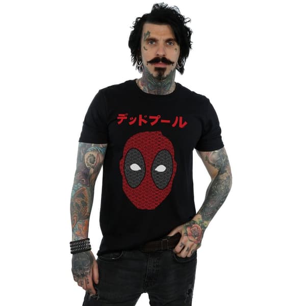 Marvel Mens Deadpool Japanese Seigaiha Head T-Shirt