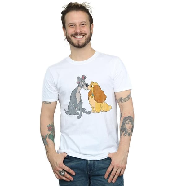 Disney Mens Lady And The Tramp Distressed Kiss T-Shirt
