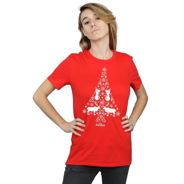 Disney Womens/Ladies Frozen Christmas Tree Cotton Boyfriend T-Shirt