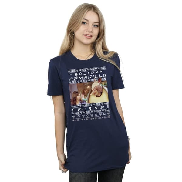 Friends Dam/Tjej Fair Isle Holiday Armadillo Boyfriend T-shirt i bomull