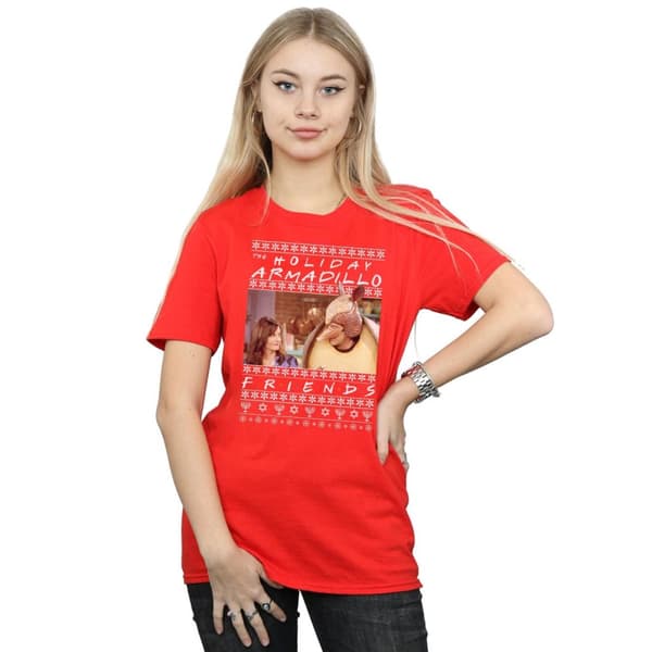 Friends Dam/Tjej Fair Isle Holiday Armadillo Boyfriend T-shirt i bomull