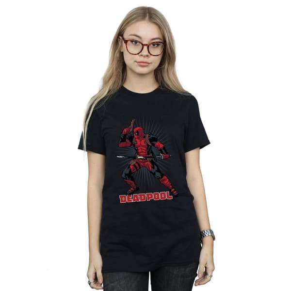 Marvel Dam/Tjej Deadpool Gun Sword Burst Boyfriend T-shirt i bomull
