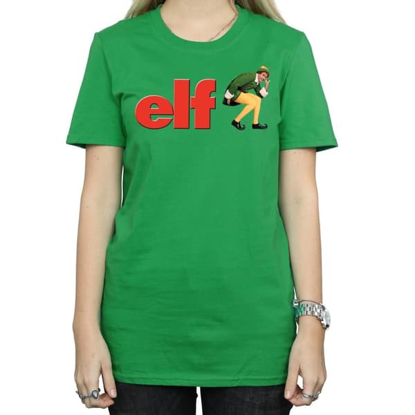 Elf Dam/dam Crouching Logo Boyfriend T-shirt i bomull
