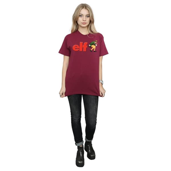 Elf Dam/dam Crouching Logo Boyfriend T-shirt i bomull