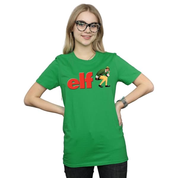 Elf Dam/dam Crouching Logo Boyfriend T-shirt i bomull