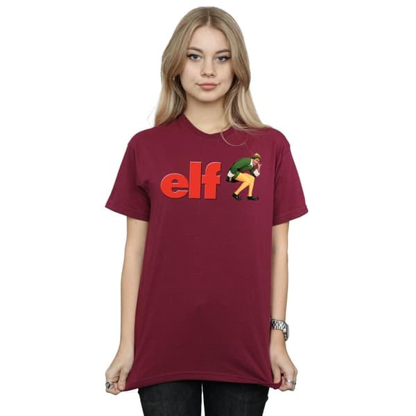 Elf Dam/dam Crouching Logo Boyfriend T-shirt i bomull