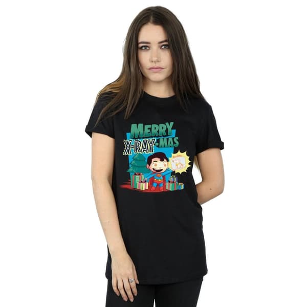 DC Comics Womens/Ladies Super Friends Merry X-RayMas Cotton Boyfriend T-Shirt