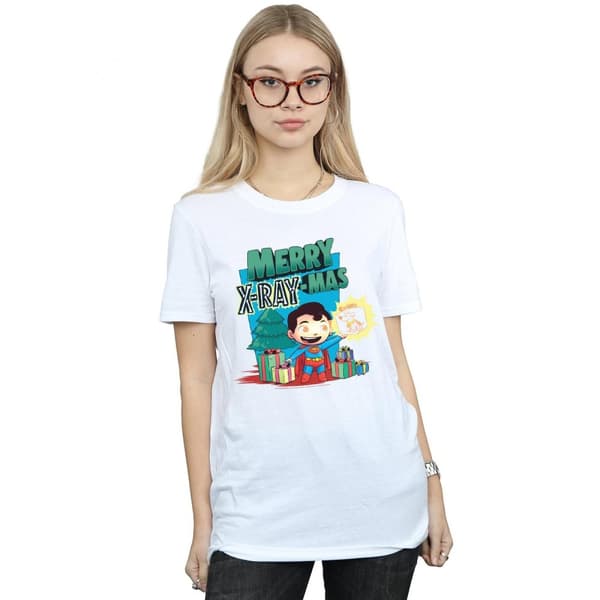 DC Comics Womens/Ladies Super Friends Merry X-RayMas Cotton Boyfriend T-Shirt