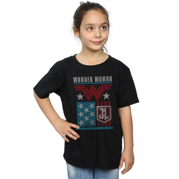 DC Comics T-shirt i bomull med Wonder Woman-flagga från Justice League-filmen för flickor