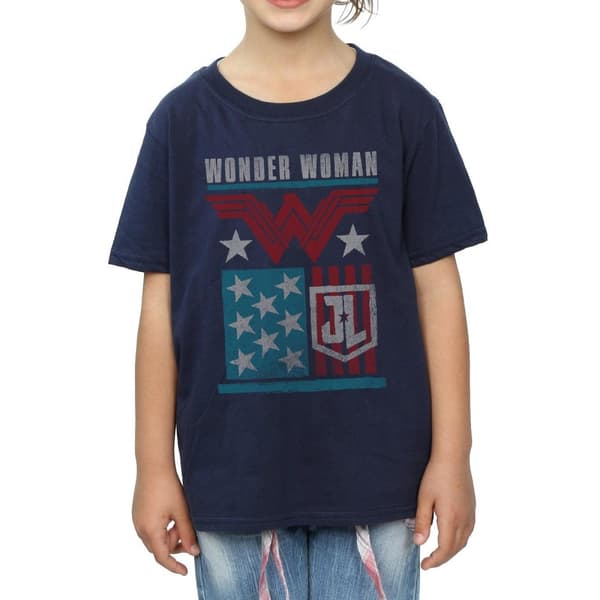 DC Comics T-shirt i bomull med Wonder Woman-flagga från Justice League-filmen för flickor