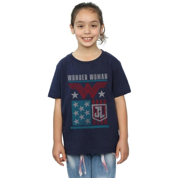 DC Comics T-shirt i bomull med Wonder Woman-flagga från Justice League-filmen för flickor