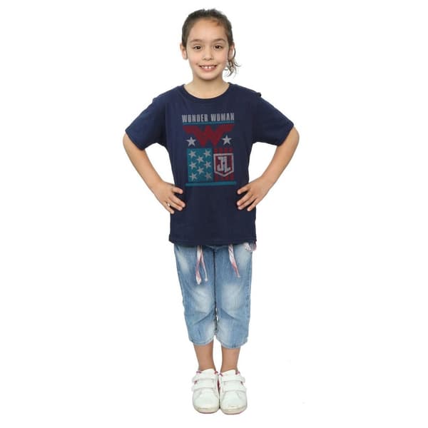 DC Comics T-shirt i bomull med Wonder Woman-flagga från Justice League-filmen för flickor