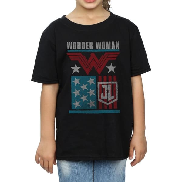 DC Comics T-shirt i bomull med Wonder Woman-flagga från Justice League-filmen för flickor