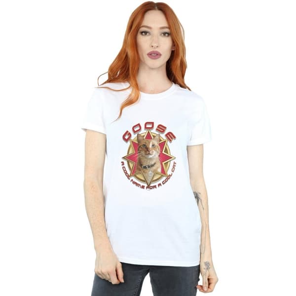 Marvel Dam/kvinnor Captain Marvel Goose Cool Cat Boyfriend T-shirt i bomull
