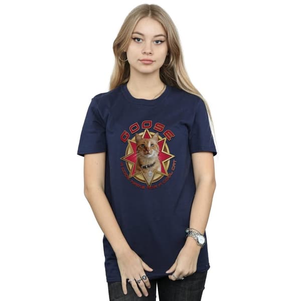 Marvel Dam/kvinnor Captain Marvel Goose Cool Cat Boyfriend T-shirt i bomull