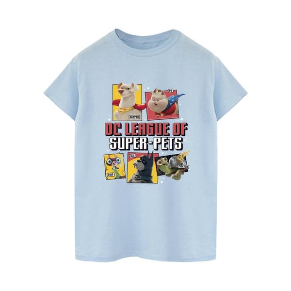 DC Comics Womens/Ladies DC League Of Super-Pets Profile Cotton Boyfriend T-Shirt Baby Blue L