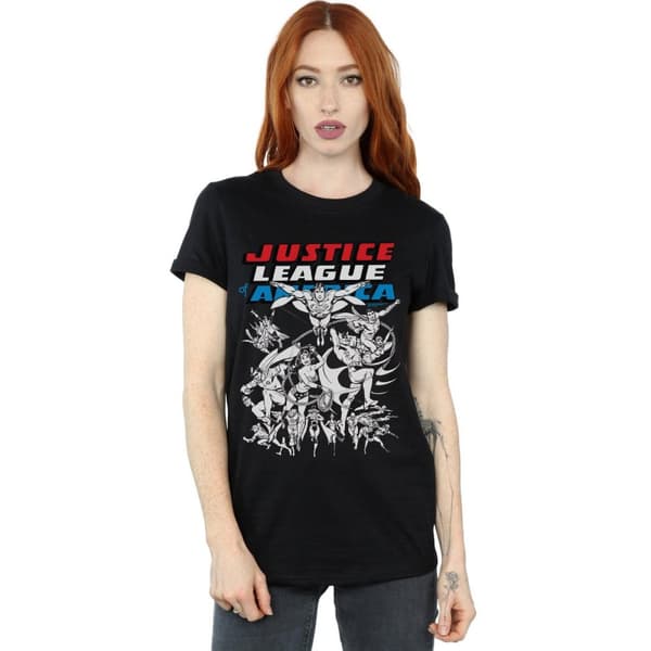 DC Comics Womens/Ladies Justice League Mono Action Pose Cotton Boyfriend T-Shirt