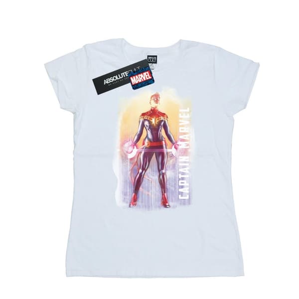 Marvel Womens/Ladies Captain Marvel Watercolour Cotton T-Shirt White XXL
