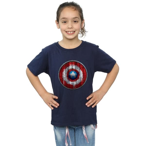 Marvel Girls Captain America Wooden Shield Cotton T-Shirt