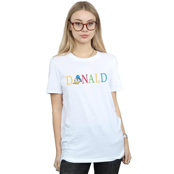 Disney Dam/Tjej Donald Duck Bokstäver Bomull Boyfriend T-shirt