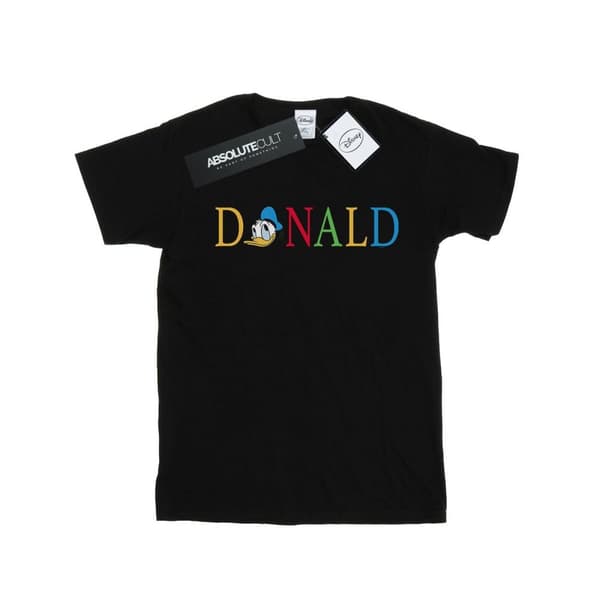 Disney Dam/Tjej Donald Duck Bokstäver Bomull Boyfriend T-shirt Black S