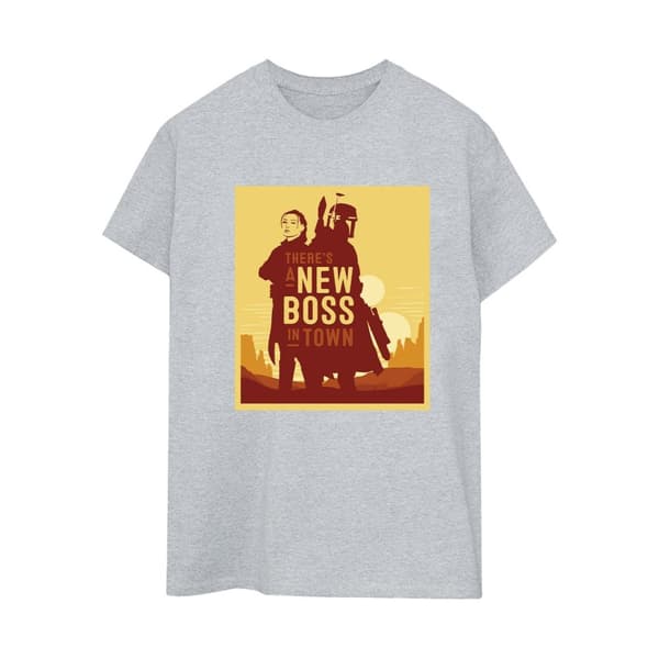 Star Wars Pojkvänst-shirt i bomull med silhuett av Boba Fetts bok New Boss Sun för damer/damer