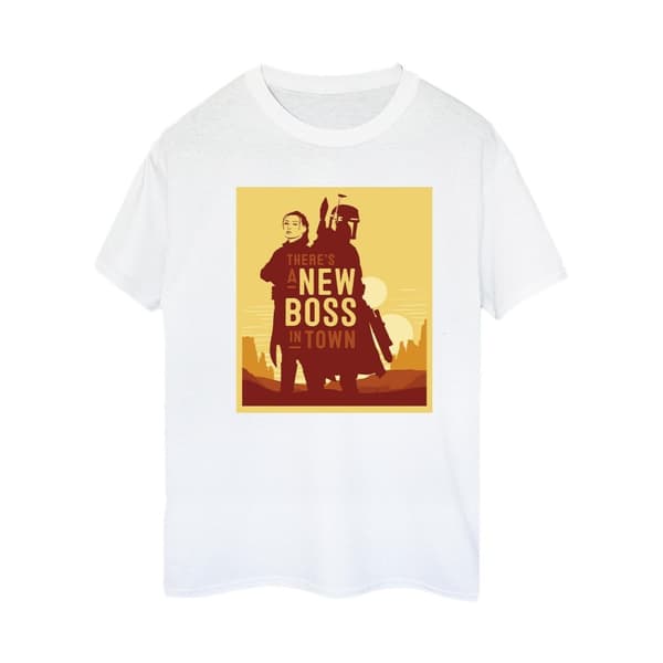 Star Wars Pojkvänst-shirt i bomull med silhuett av Boba Fetts bok New Boss Sun för damer/damer