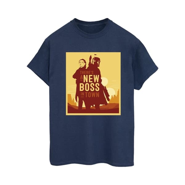 Star Wars Pojkvänst-shirt i bomull med silhuett av Boba Fetts bok New Boss Sun för damer/damer