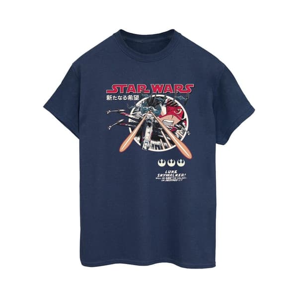 Star Wars Womens/Ladies Classic Luke Manga Cotton Boyfriend T-Shirt Navy Blue S