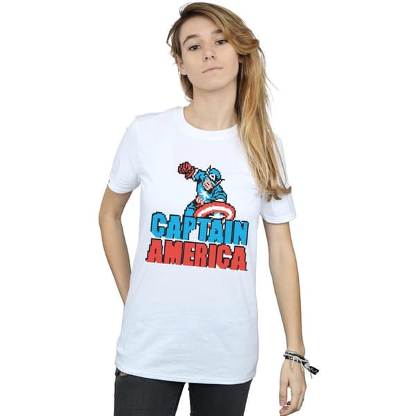 Marvel Womens/Ladies Captain America Pixelated Cotton Boyfriend T-Shirt