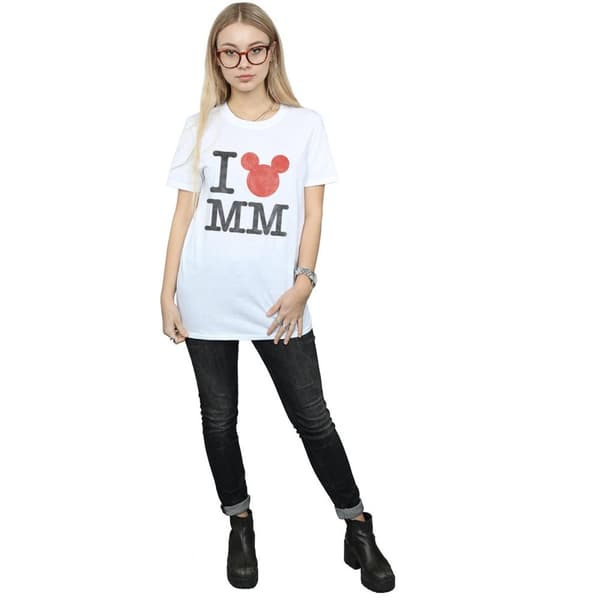 Disney Dam/Tjej Musse Pigg I Love Musse Boyfriend T-shirt i bomull