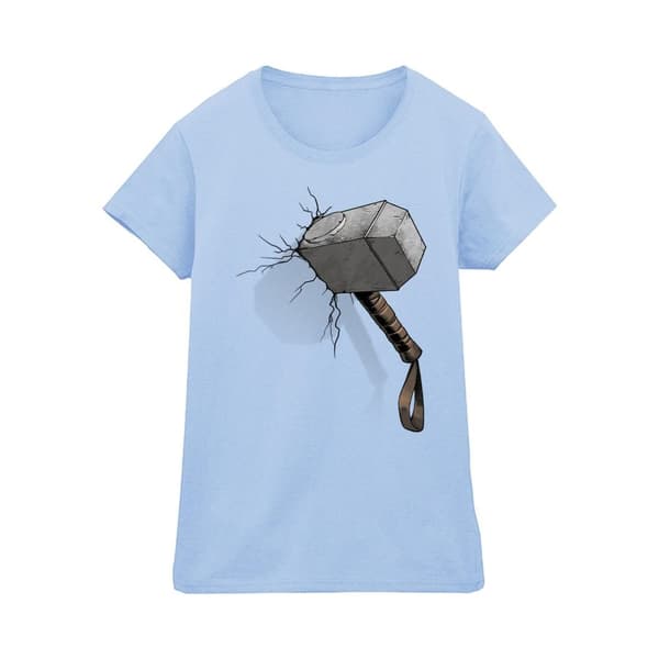 Marvel Universe Womens/Ladies Thor Hammer Crack Cotton T-Shirt Baby Blue M