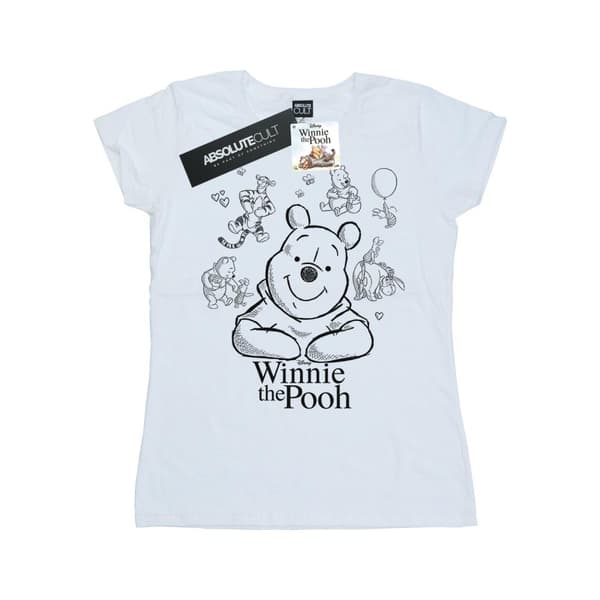 Disney Dam/kvinnor Winnie The Pooh Collage Sketch - T-shirt i bomull White M