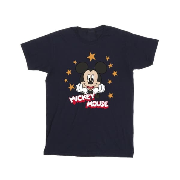 Disney Girls Mickey Mouse Stars Cotton T-Shirt Navy Blue 7-8 Years