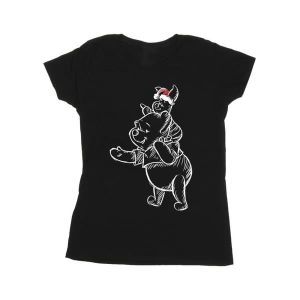 Disney Womens/Ladies Winnie The Pooh Piglet Christmas Cotton T-Shirt Black L