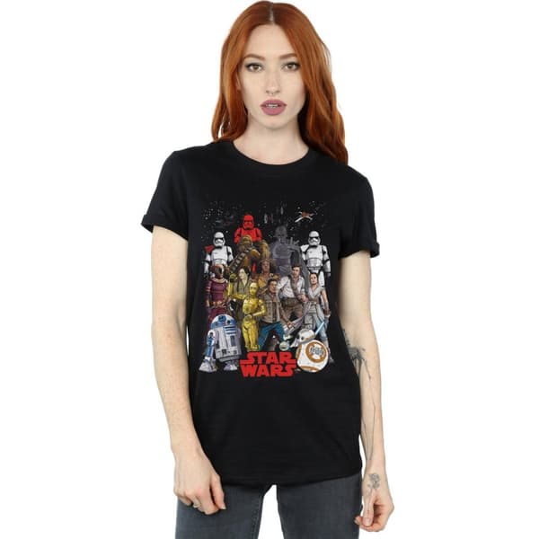 Star Wars Womens/Ladies The Rise Of Skywalker Character Collage Cotton Boyfriend T-Shirt