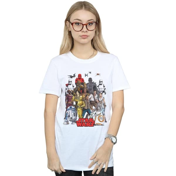 Star Wars Womens/Ladies The Rise Of Skywalker Character Collage Cotton Boyfriend T-Shirt