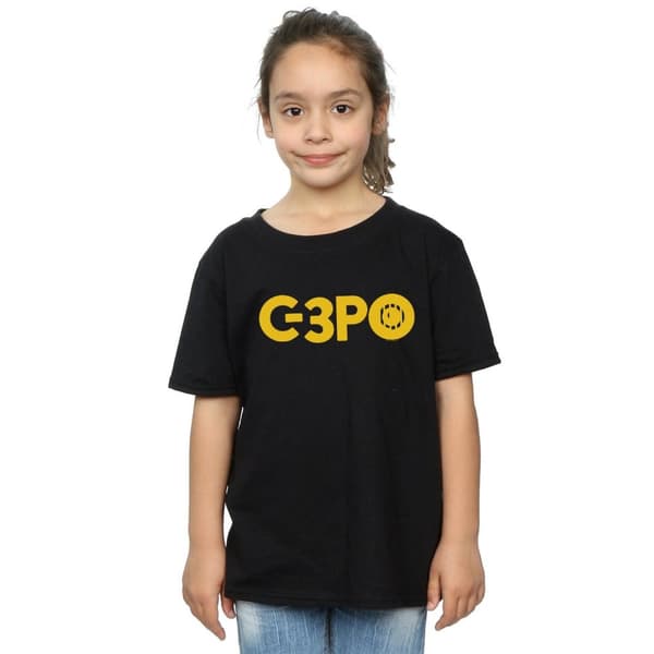 Star Wars The Rise Of Skywalker C-3PO T-shirt med textlogotyp i bomull för flickor
