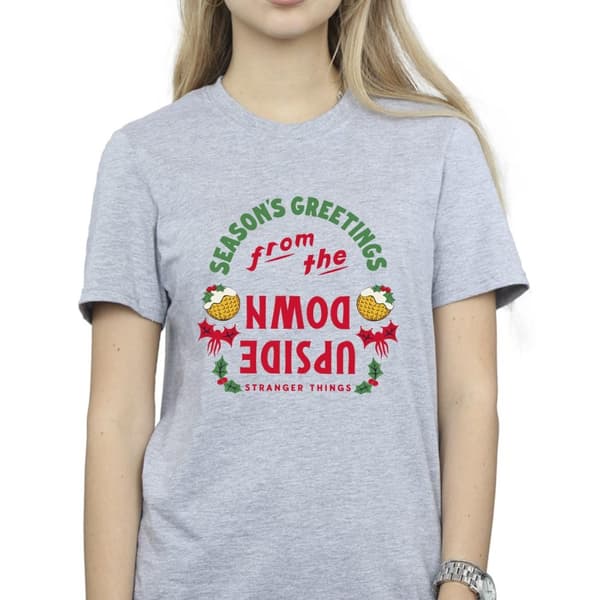 Netflix Womens/Ladies Stranger Things Upside Down Seasons Greetings Cotton Boyfriend T-Shirt