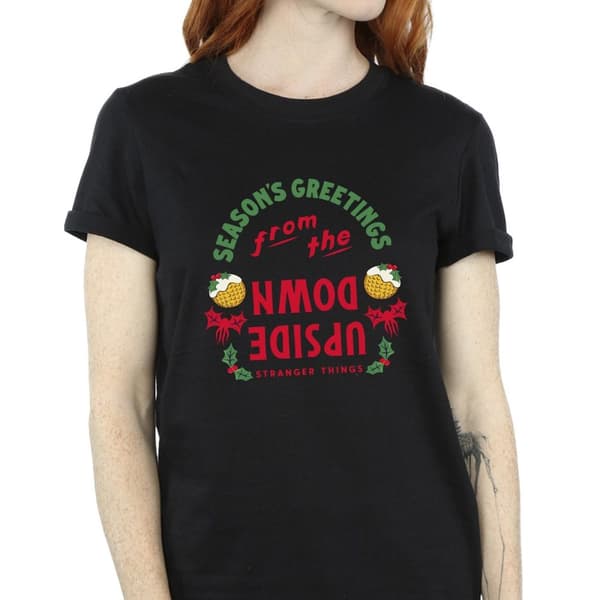 Netflix Womens/Ladies Stranger Things Upside Down Seasons Greetings Cotton Boyfriend T-Shirt