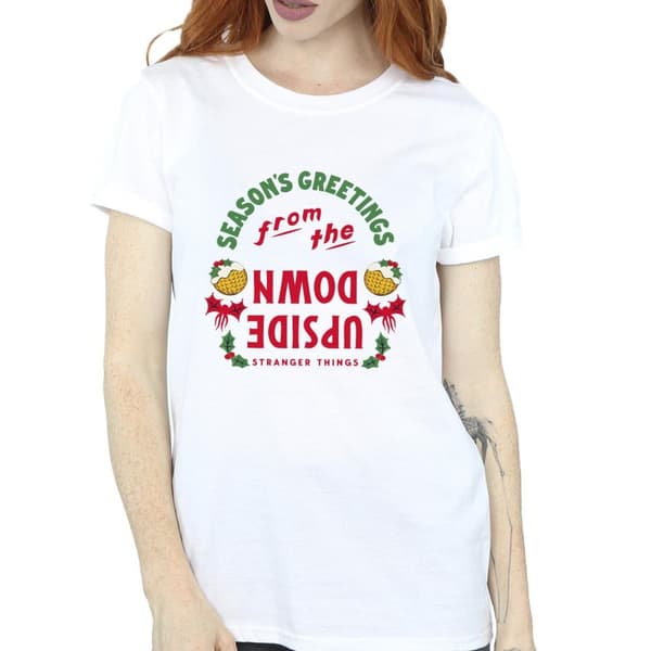 Netflix Womens/Ladies Stranger Things Upside Down Seasons Greetings Cotton Boyfriend T-Shirt