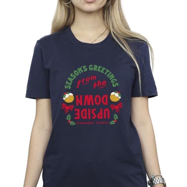 Netflix Womens/Ladies Stranger Things Upside Down Seasons Greetings Cotton Boyfriend T-Shirt