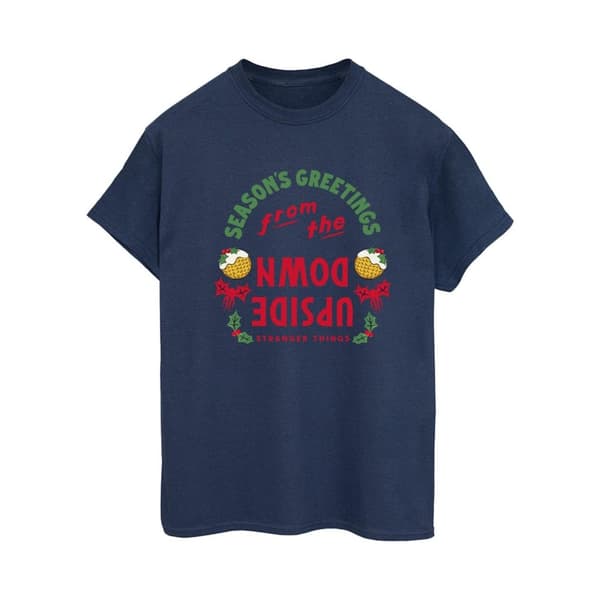 Netflix Womens/Ladies Stranger Things Upside Down Seasons Greetings Cotton Boyfriend T-Shirt