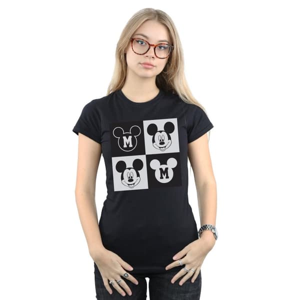 Disney Womens/Ladies Mickey Mouse Smiling Squares Cotton T-Shirt